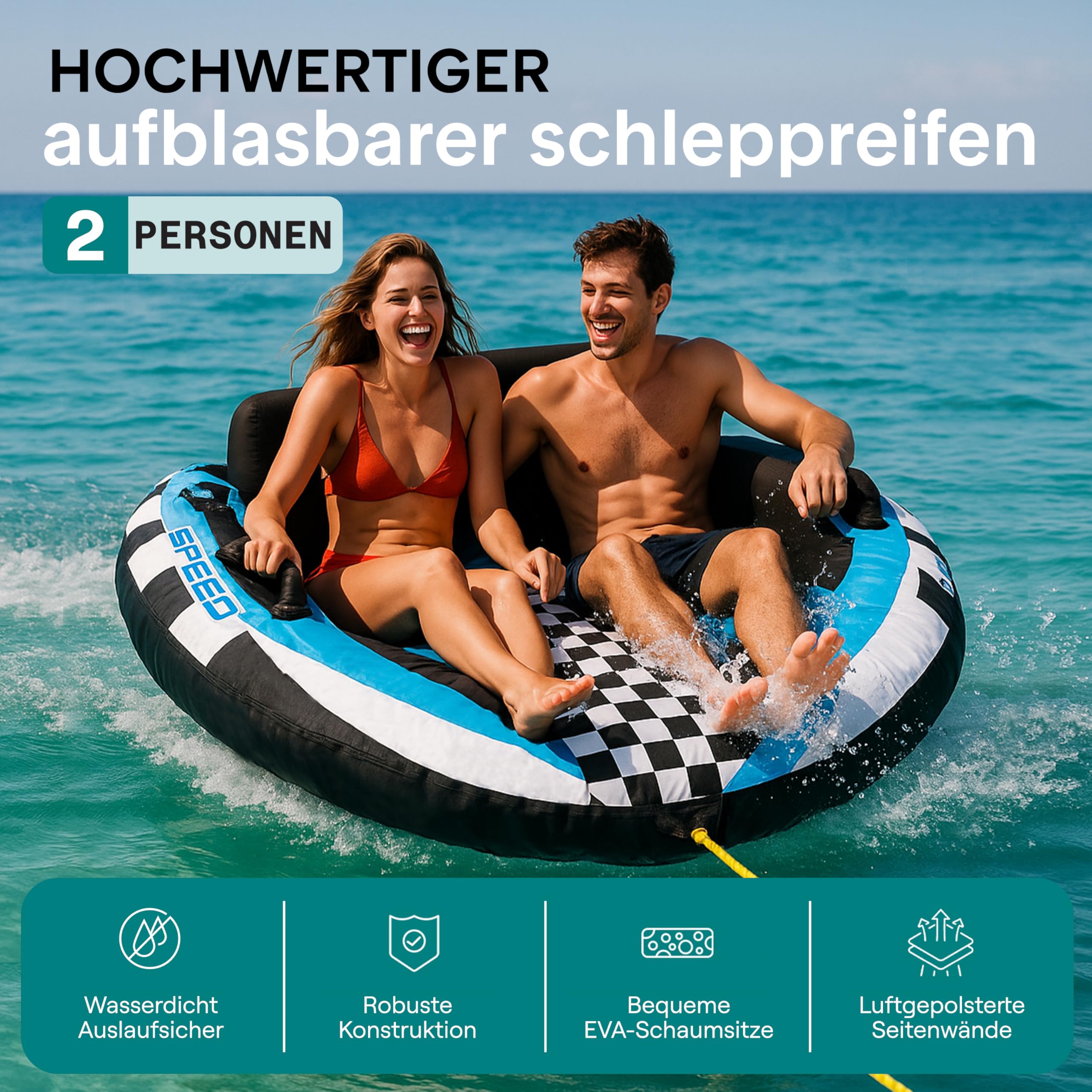 SereneLife Aufblasbares Schlauchboot- 2/3 Personen, Towable Tube für Wassersport, Ziehschlauchboot aus PVC, Für Seen & Flüsse, Einfach Aufzupumpen & Transportieren, Wassersport Tube für Bootfahren