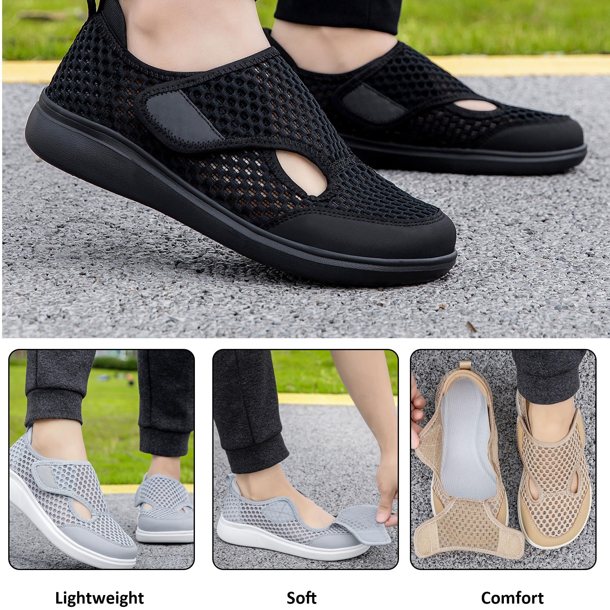 Generico Buty męskie z dużymi stopami Łatwe wkładanie oddychającej siatki letnie antypoślizgowe na obrzęk stóp Diabetyk Ortopedyczne szerokie bardzo duże osoby starsze