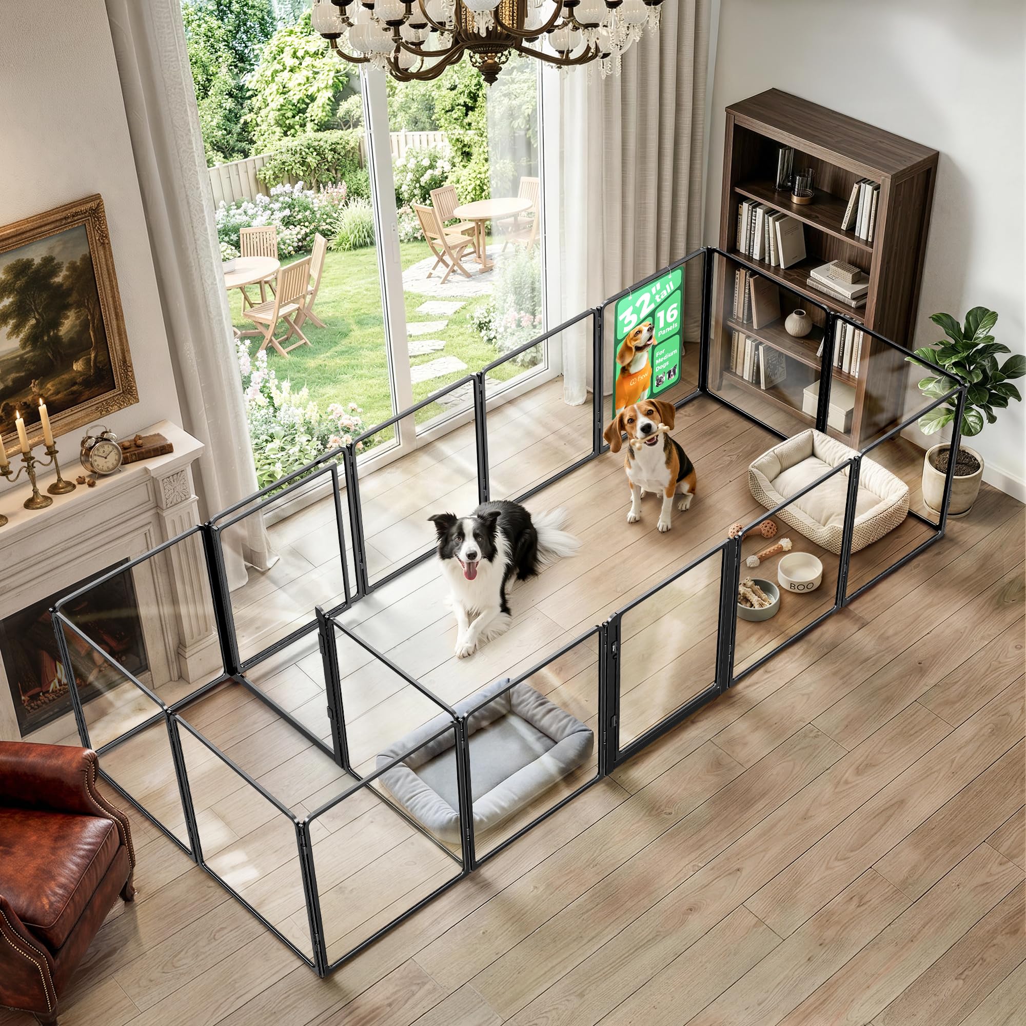FXW AuraSpace Pro Clear Acrylic Indoor Dog Playpen, 32" H, 16 Panels