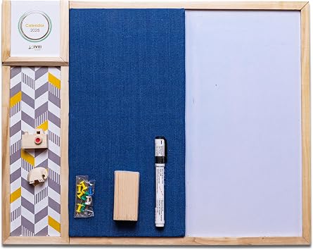IVEI Combination Board - Pin and White Board Combo - Dry Erase - Bulletin - Memo Board - Calendar | All Purpose to-do Boards for Office, School, Home | 15in X 19in |with Metal Board Big Blue