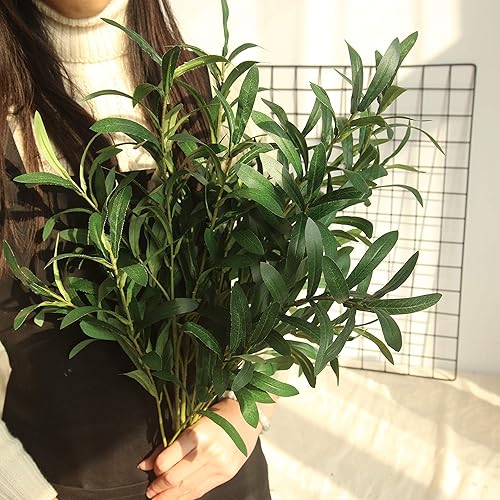 Miniatura 2 de 4 ramas de vegetación sintética, tallos de ramas de olivo falsas, plantas artificiales para florero, decoración de fiesta en el hogar (verde)