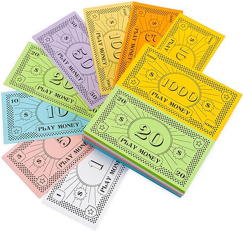 Opoly Play Money – 800 monedas falsas para juegos de mesa – 100 de cada factura en 8 denominaciones – $1, 5, 10, 20, 50, 100, 500 y $1000 – Dinero