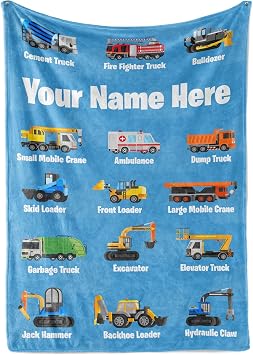 Kids Truck Personalized Truck Blanket, Custom Name Fleece Throw