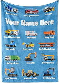 Personalized Name Blanket | Kids Truck Blanket | Firetruck Blanket | Construction Vehicles | Throw Blanket for Boys and Girls | Kids & Toddlers | Tonka Dump Truck Excavators (50x60, Fleece)