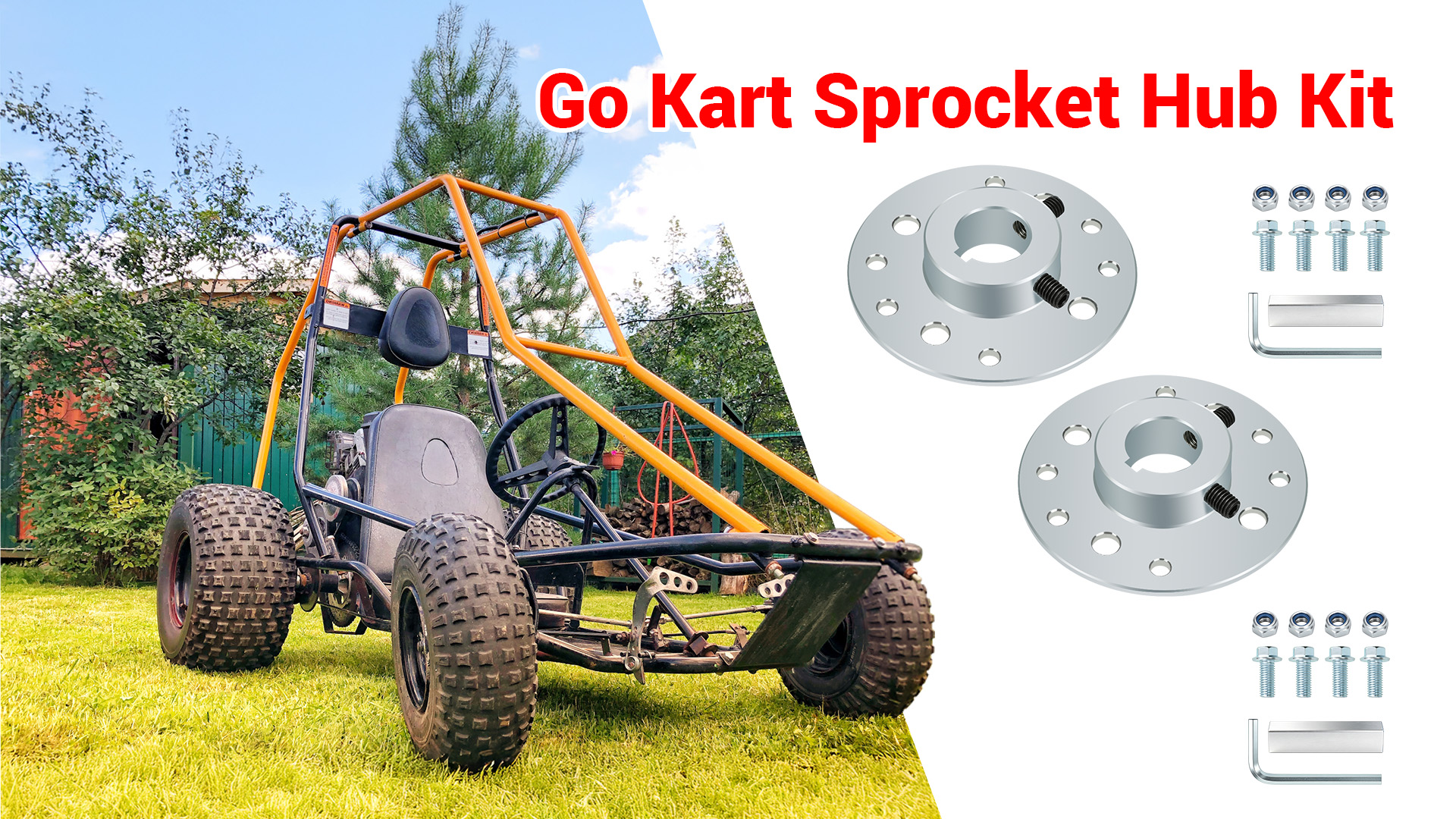 Image of GREHUA Go Kart Sprocket Hub 1 Inch Bore 1 /4 inch Keyway Compatible with Predator 212cc 196cc 6.5HP 5.5HP Engine GX160 GX200 Go Cart Drift Trike Dune Buggies Parts with Hardware Kit (2PCS)