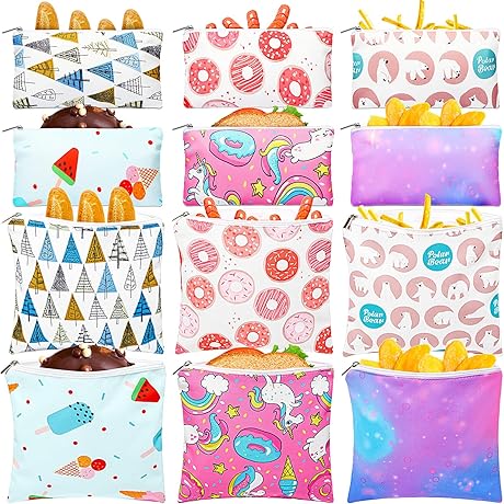 Reusable Snack Bags for Kids: Cute, Leakproof Food Storage Pouches (12 Pack)