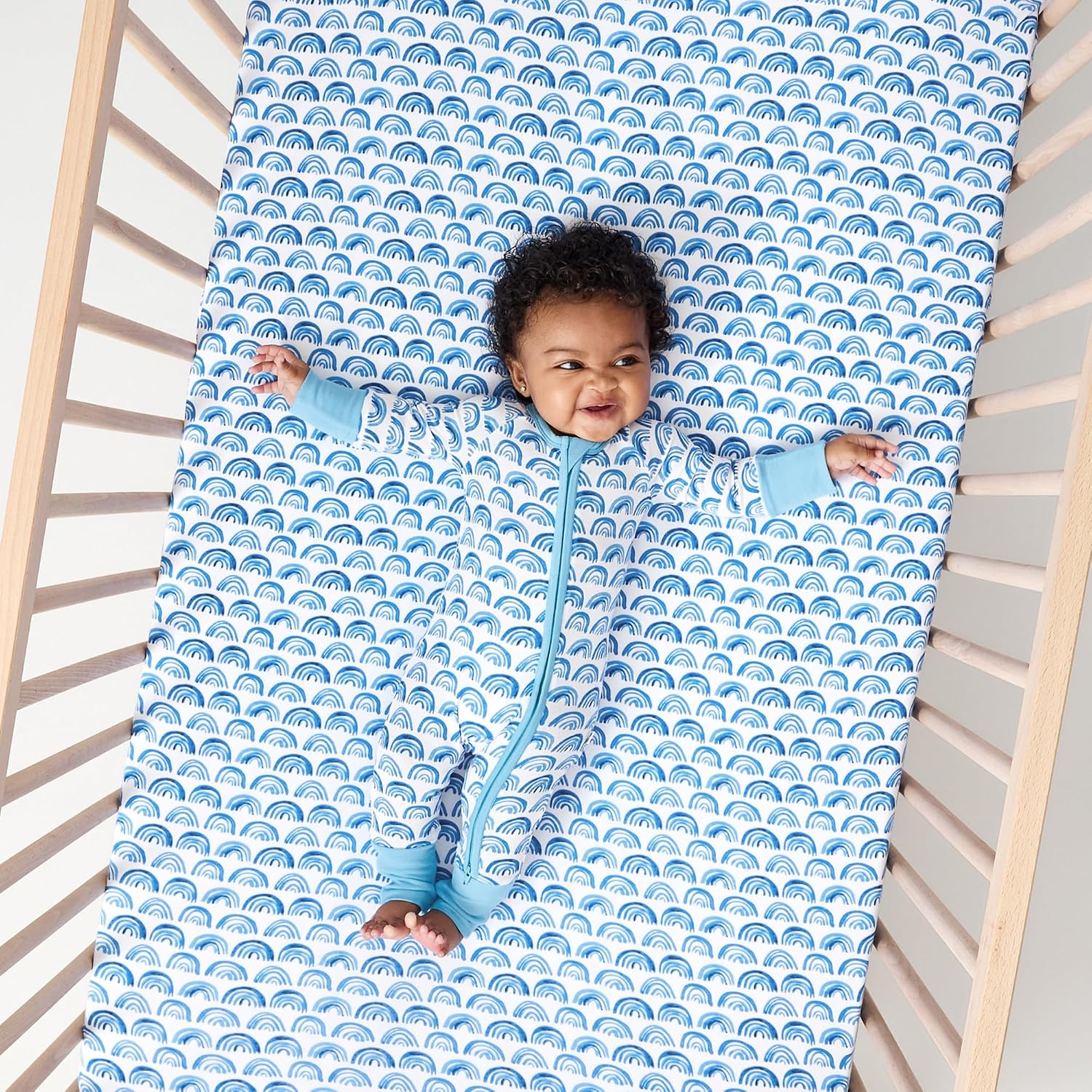 Little Sleepies Baby Crib Sheets, Buttery Soft Viscose from Bamboo Crib Sheets for Boys & Girls, Toddler Bed Sheet, Standard Crib Mattress Sheet, Super Stretchy & Elasticized (Blue Rainbows)