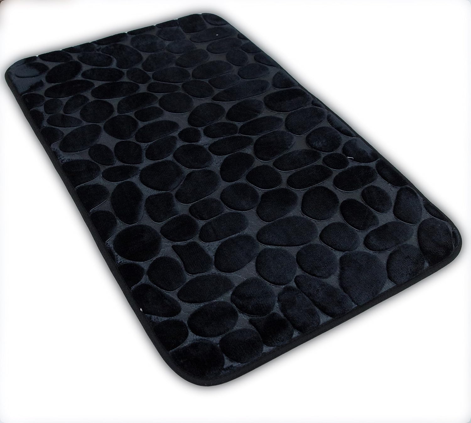 Elegant Home 3 Piece Solid Color Rock Embossed Memory Foam Bathroom Rug Set Bath Rug, Contour Mat, Lid Cover Non-Slip with Rubber Backing # New Rock (Black)