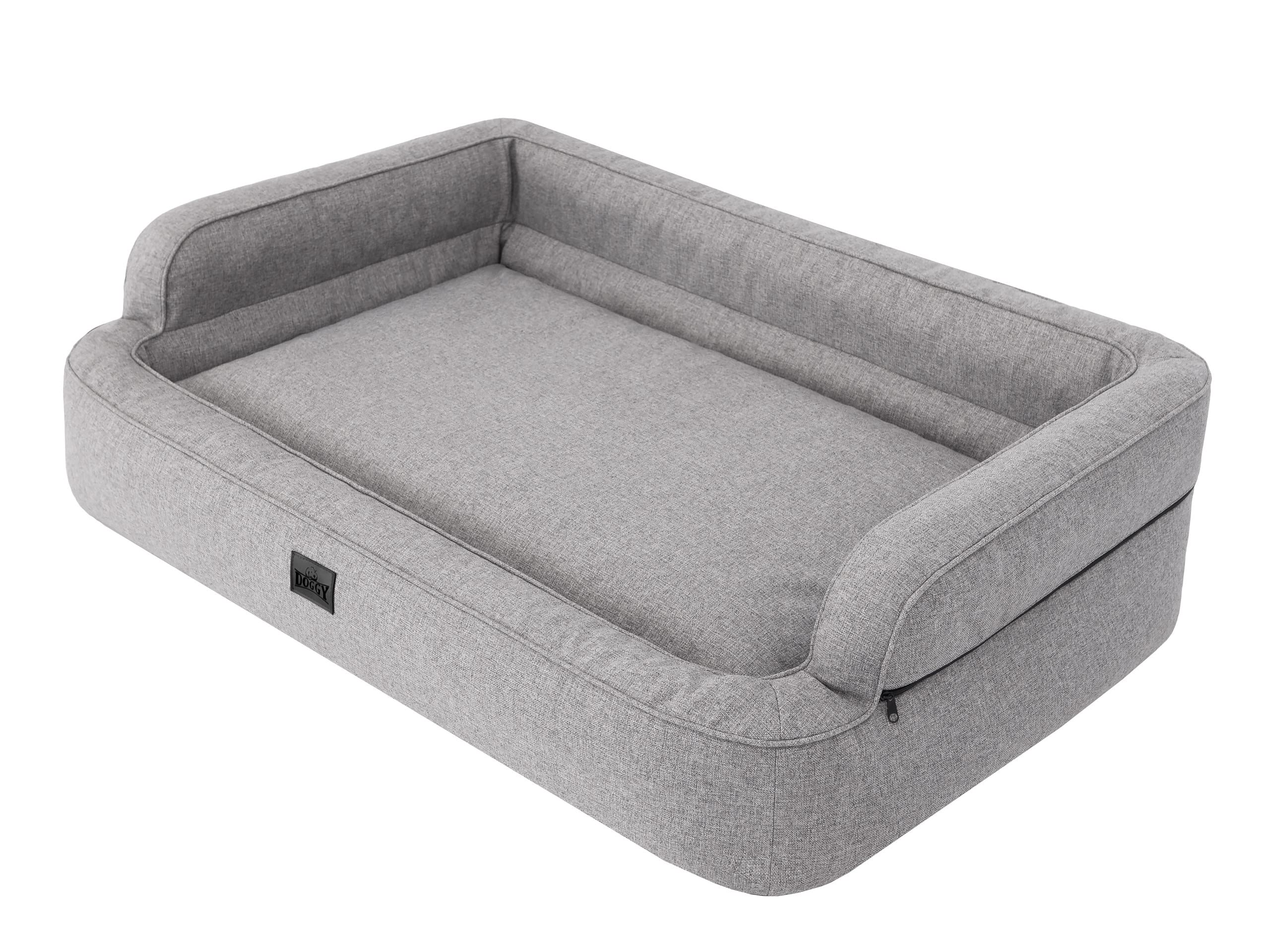 DOGGY Cama para perros, cama para gatos, sofá para perros, funda extraíble, cesta para perros, muebles para mascotas, cama para perros, cama para dormir, XXL: 117 x 79 cm, gris
