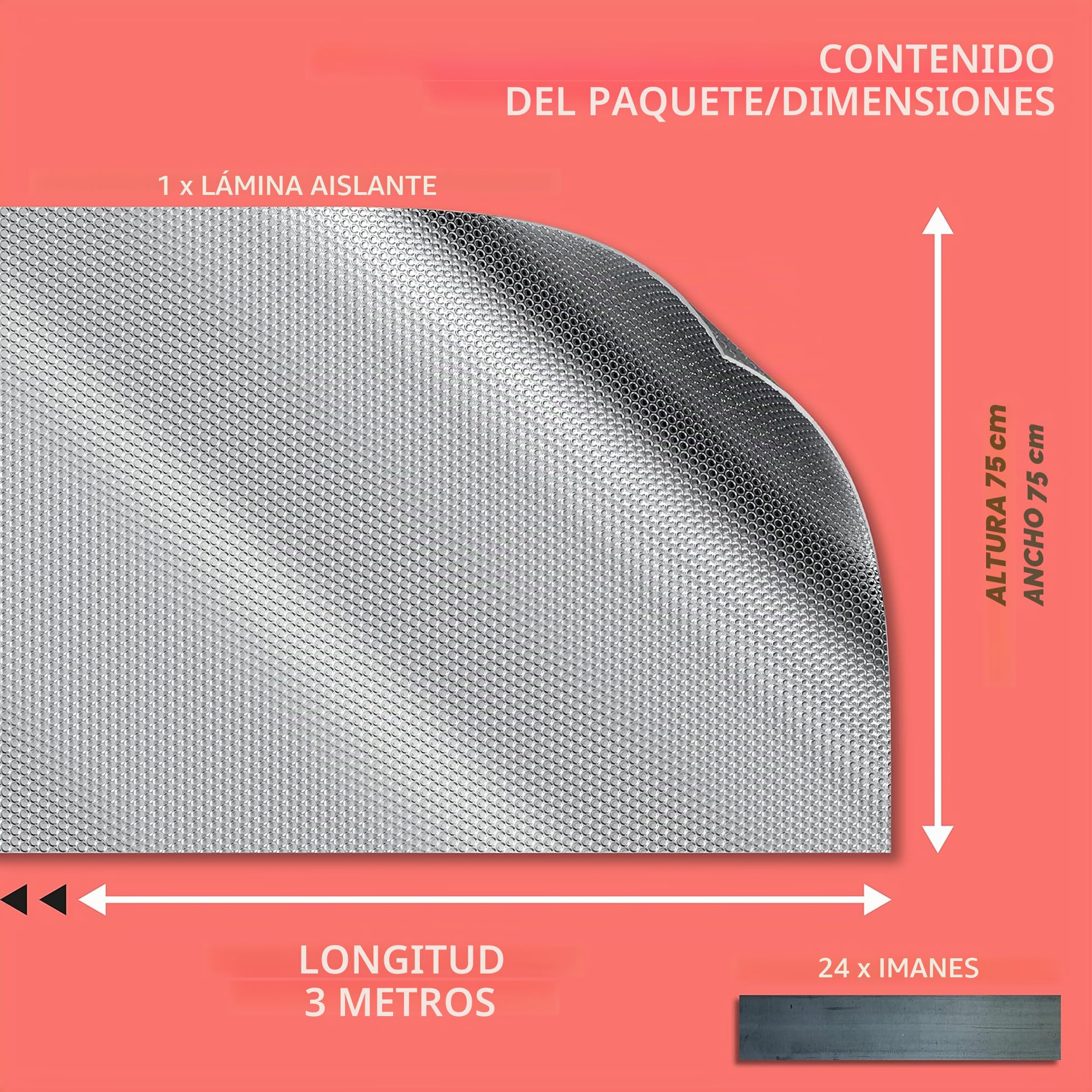Panel aislante para radiadores | aislamiento térmico y térmico para radiadores | 300 x 75 cm | Fabricado en Italia | Sistema de fijación magnética anticondensación | Ahorro de energía y