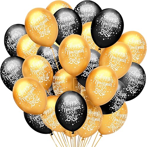 KatchOn, Globos de Año Nuevo 2024 – Paquete de 50 | Globos de látex de Feliz Año Nuevo para suministros de fiesta de Año Nuevo 2024 | Decoraciones