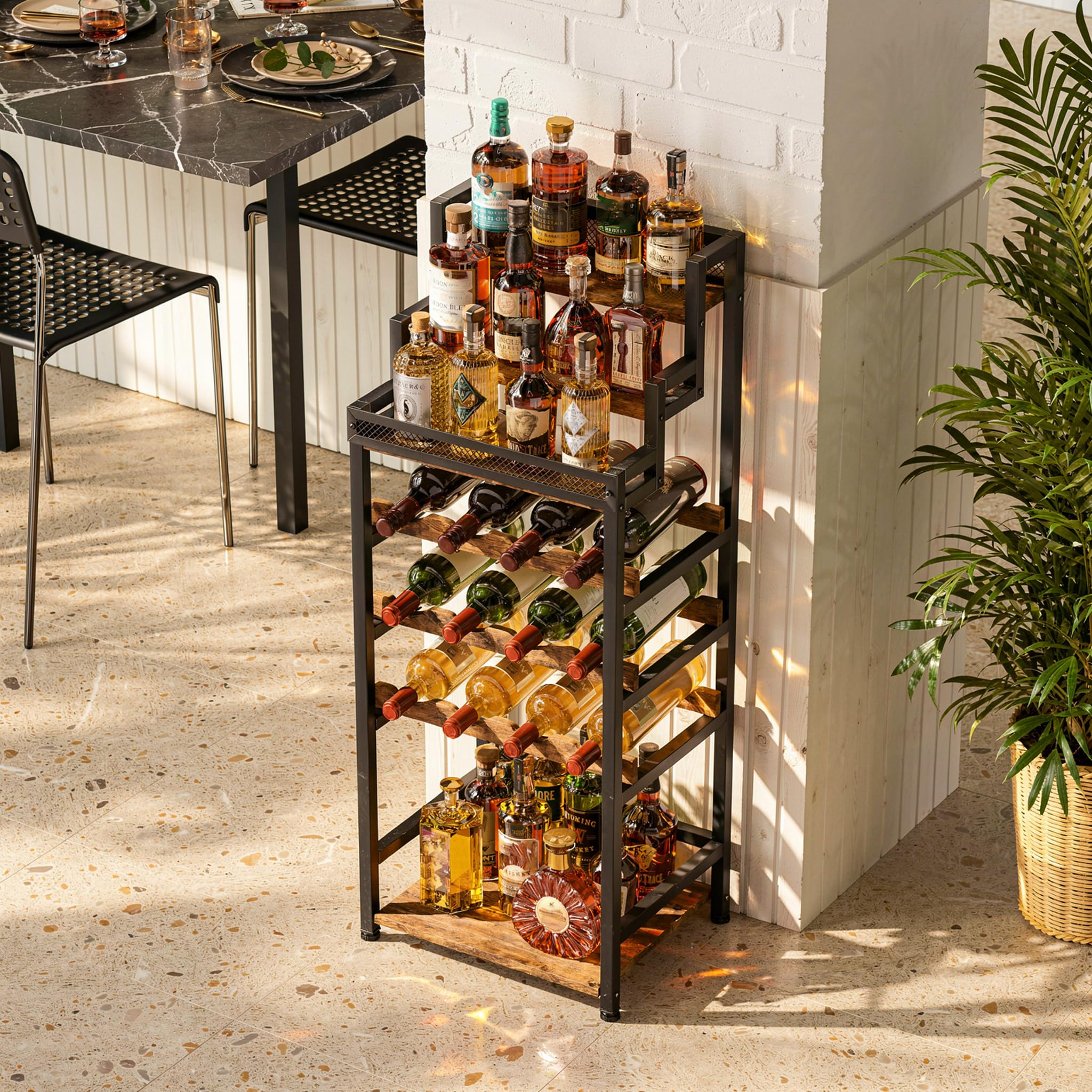 Portabottiglie da Terra a 5 Livelli, Grande Capacità Portabottiglie Autoportante in Metallo Versatile Cantinetta da Terra Indipendente Per Bar, Soggiorno, Angolo Relax, Sala da Pranzo 42x29.2x103.2CM