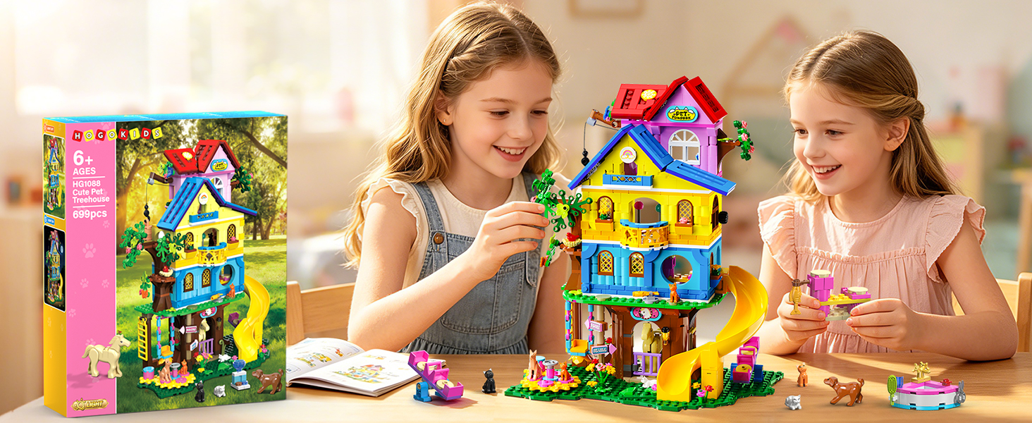 HOGOKIDS Maison d'Apiculture et de Boulangerie avec Lumière LED – Set de Construction 1084PCS Friends Filles, Jeu d'Imitation, Cadeau d'Anniversaire ou de Noël pour Enfants Filles Garçons 8-12+ Ans