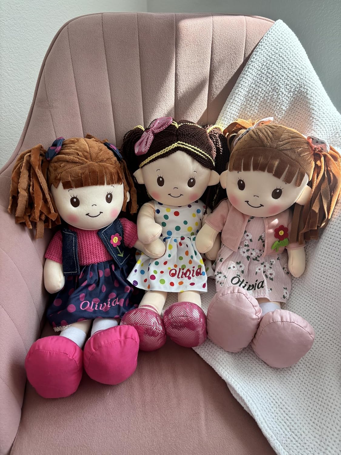 Printualist Personalized Rag Dolls for Girls - Custom 16 Inches Soft Plush Snuggle Baby Doll for Toddlers Stuffed Toys - Muñecas de Trapo Personalizadas para Niñas - Pink Polka Dot Skirt