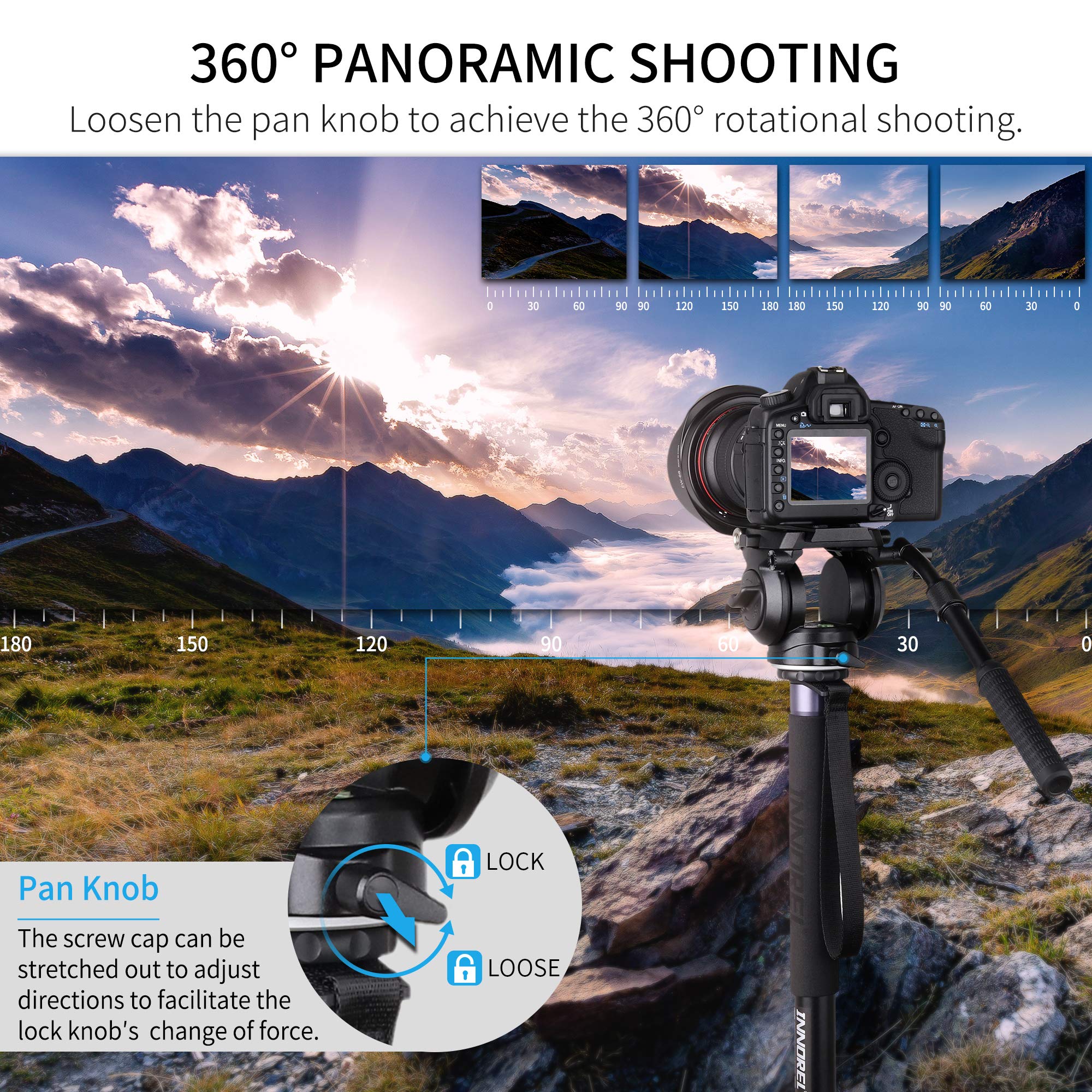 INNOREL H70 Tête de trépied Robuste pour Appareil Photo Reflex numérique avec vis de 6,35 mm et 9,55 mm, Plaque coulissante en Alliage d'aluminium Charge maximale 8 kg