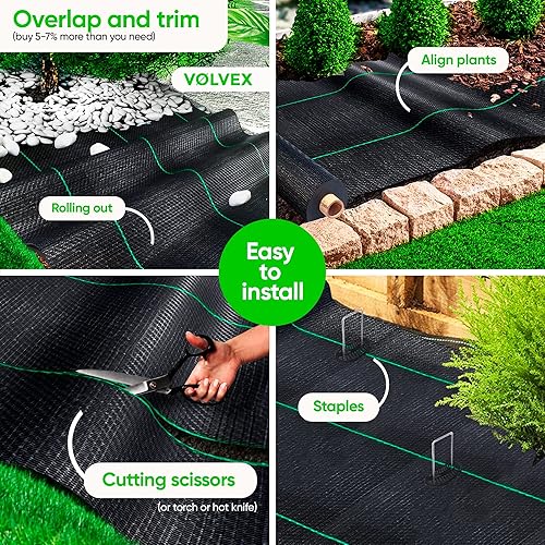Miniatura 7 de Tela de barrera de malezas, membrana de cubierta de suelo de 6 x 100 pies, tapete de cama elevado tejido duradero de 3 onzas, mantillo negro,