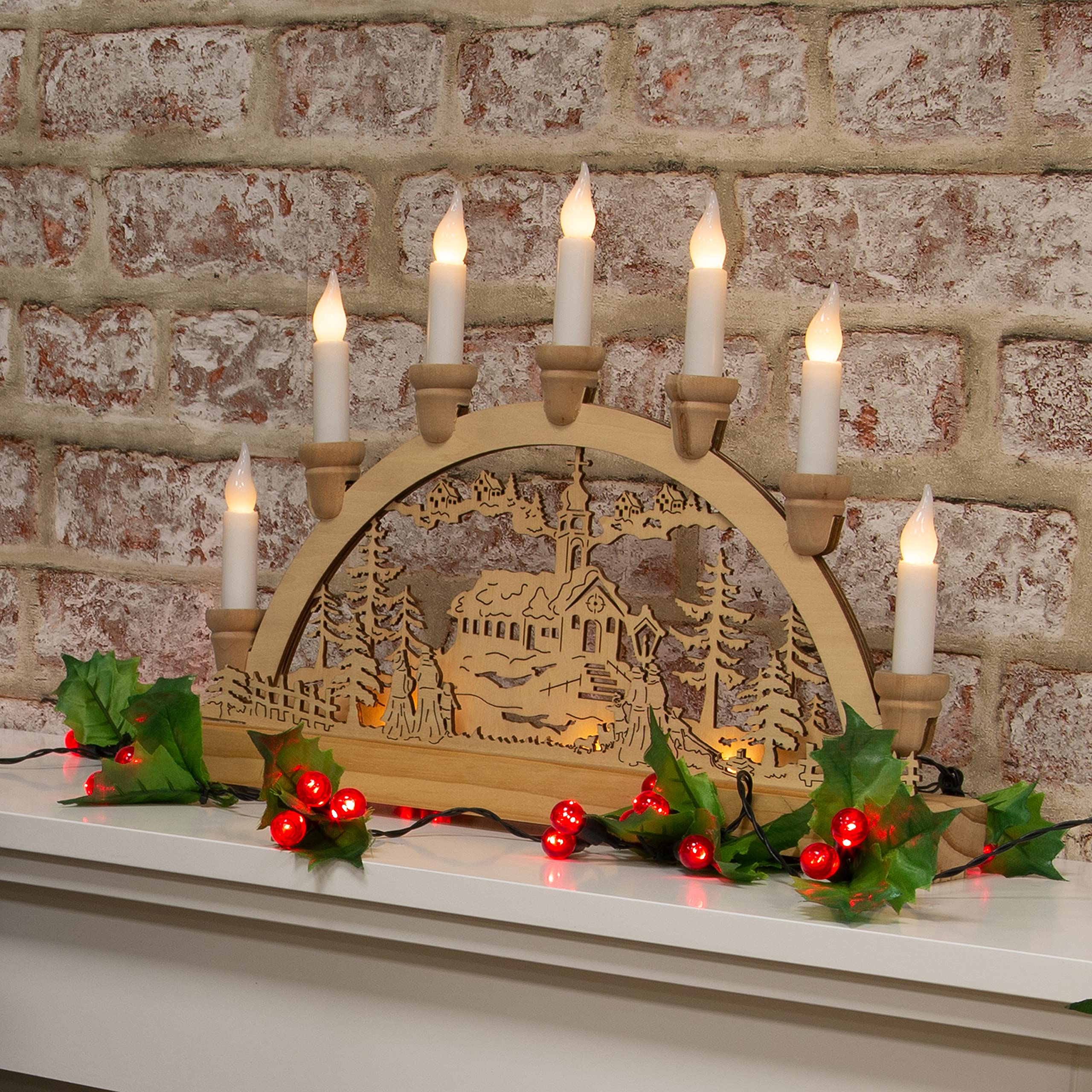 The Christmas 70780 Wooden Illuminated Candle Bridge / 7 Warm