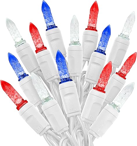 Miniatura 17 de HLO Lighting Luces LED rojas de Navidad M6 | Mini luces LED de Navidad para uso en interiores y exteriores, 70 bombillas Rojo,Patriótico (rojo,