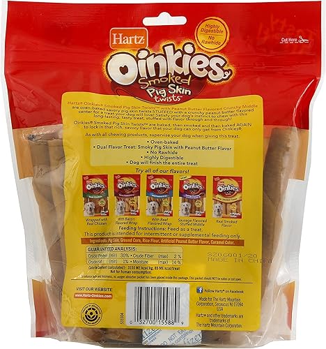 Miniatura 6 de Hartz Oinkies - Golosinas para perros con piel de cerdo ahumado, 96 unidades
