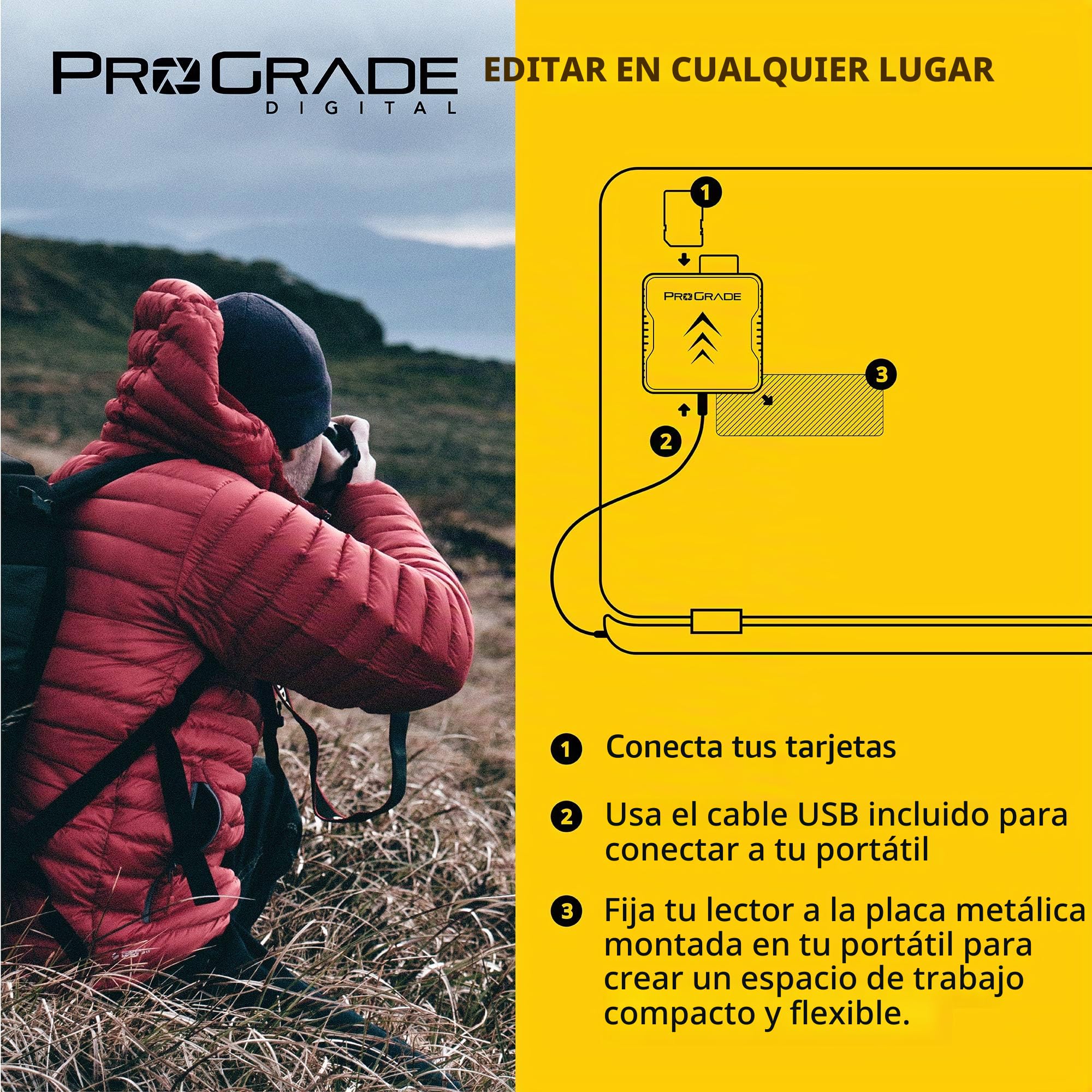 ProGrade Digital - Lector de Tarjetas de Memoria SD UHS-II de Doble Ranura | USB 3.2 Gen 2 para cineastas Profesionales, fotógrafos y Creadores de Contenido