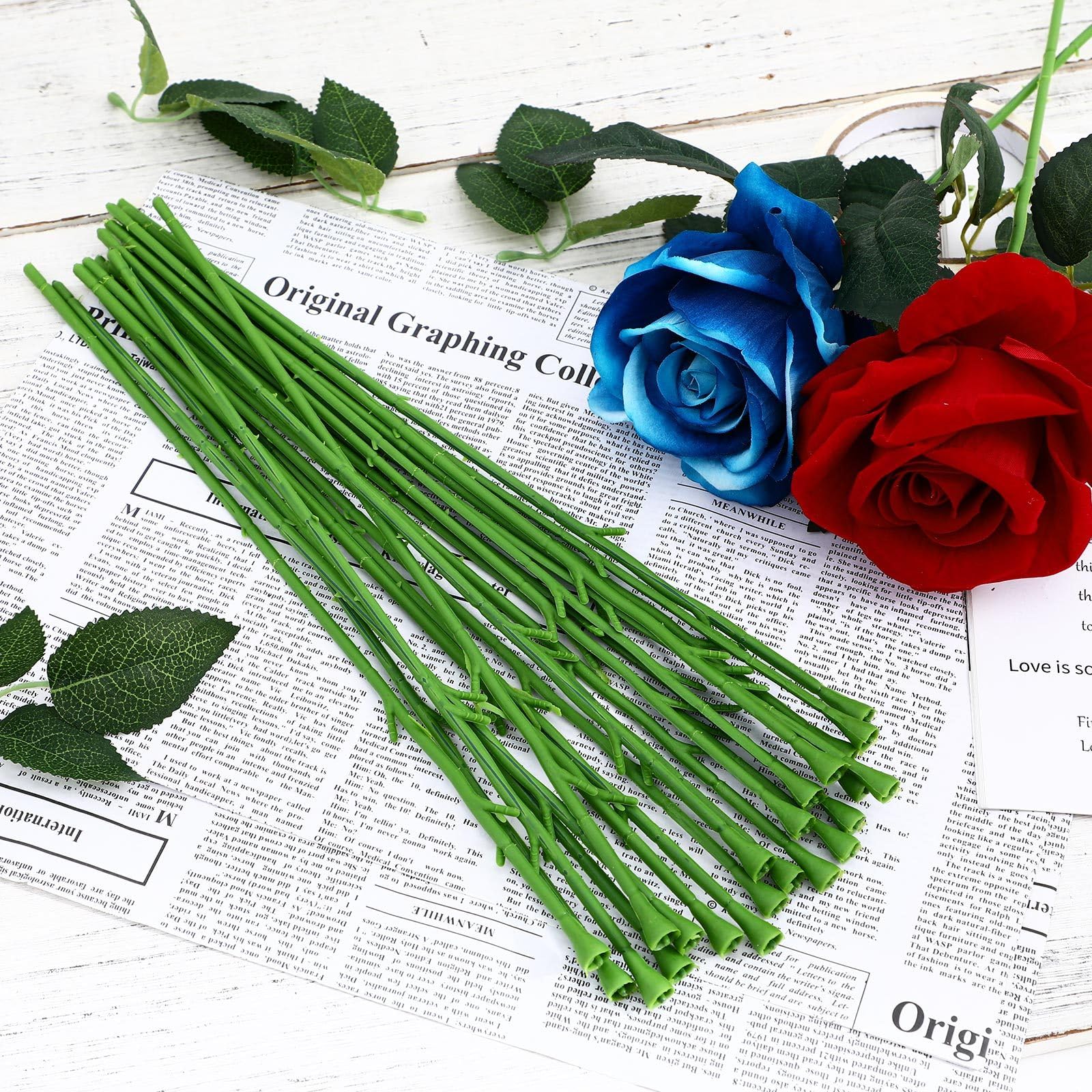 100 pièces Lot de Tiges Artificielles Vertes Flexibles pour Fleurs Décoratives DIY Accessoires pour Têtes de Fleurs Adapté Aux Arrangements de Mariage et Décoration Maison