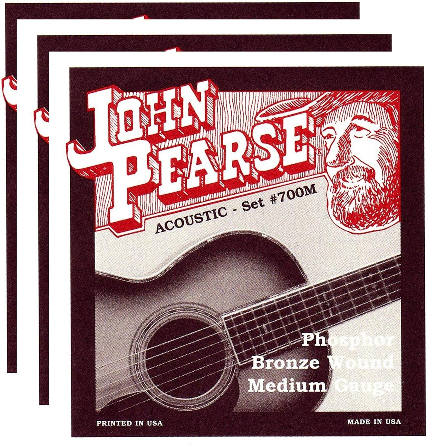 John Pearse Acoustic Strings Phosphor Bronze Medium 13-56 (3 Pack Bundle)