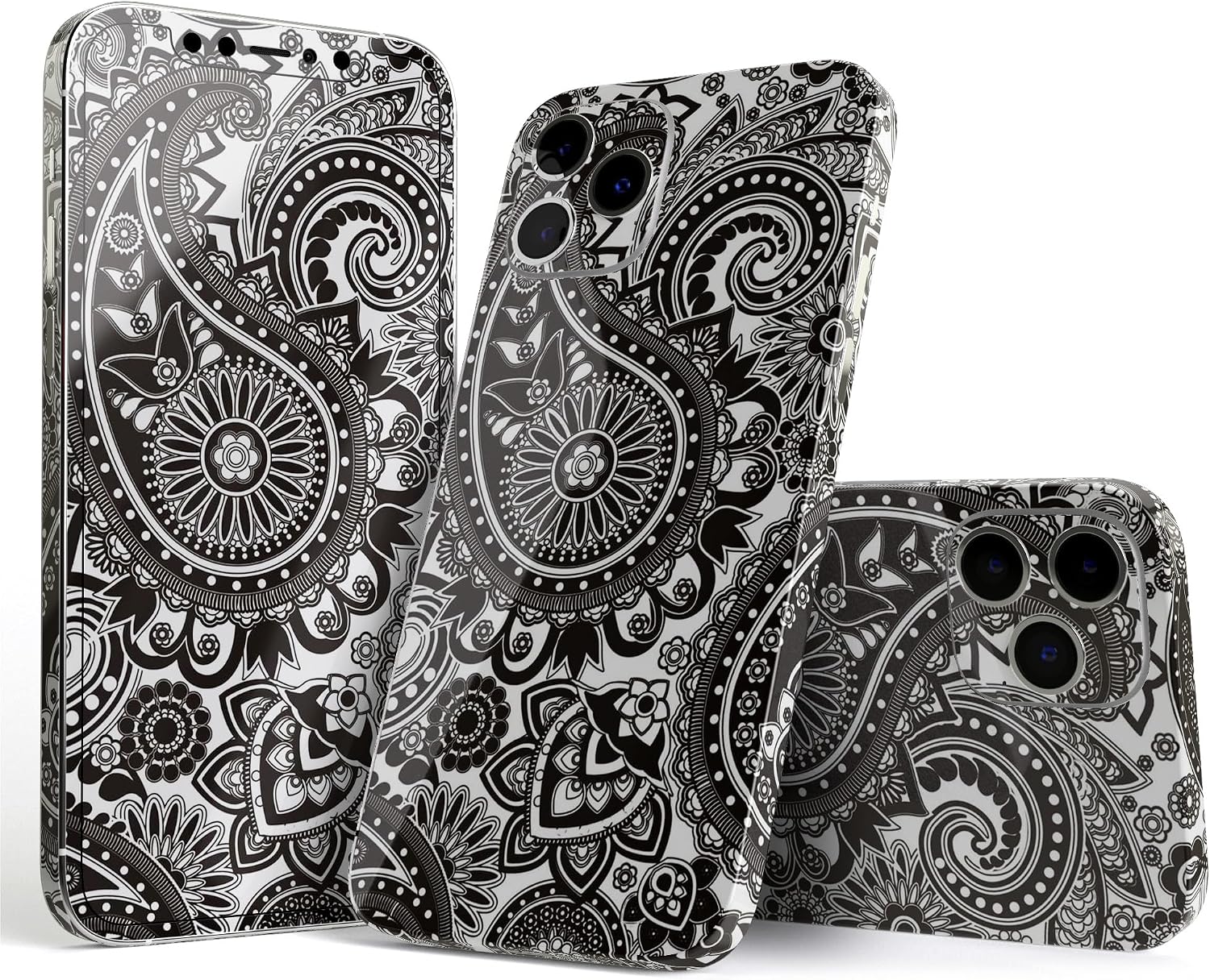 DesignSkinz Full Body Skin Decal Wrap Kit Compatible with iPhone XR - Black & White Pasiley Pattern