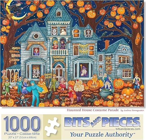Miniatura 2 de Bits and Pieces Rompecabezas de 1000 piezas para adultos – Desfile de disfraces de casa embrujada – Rompecabezas del artista Andrea Strongwater,