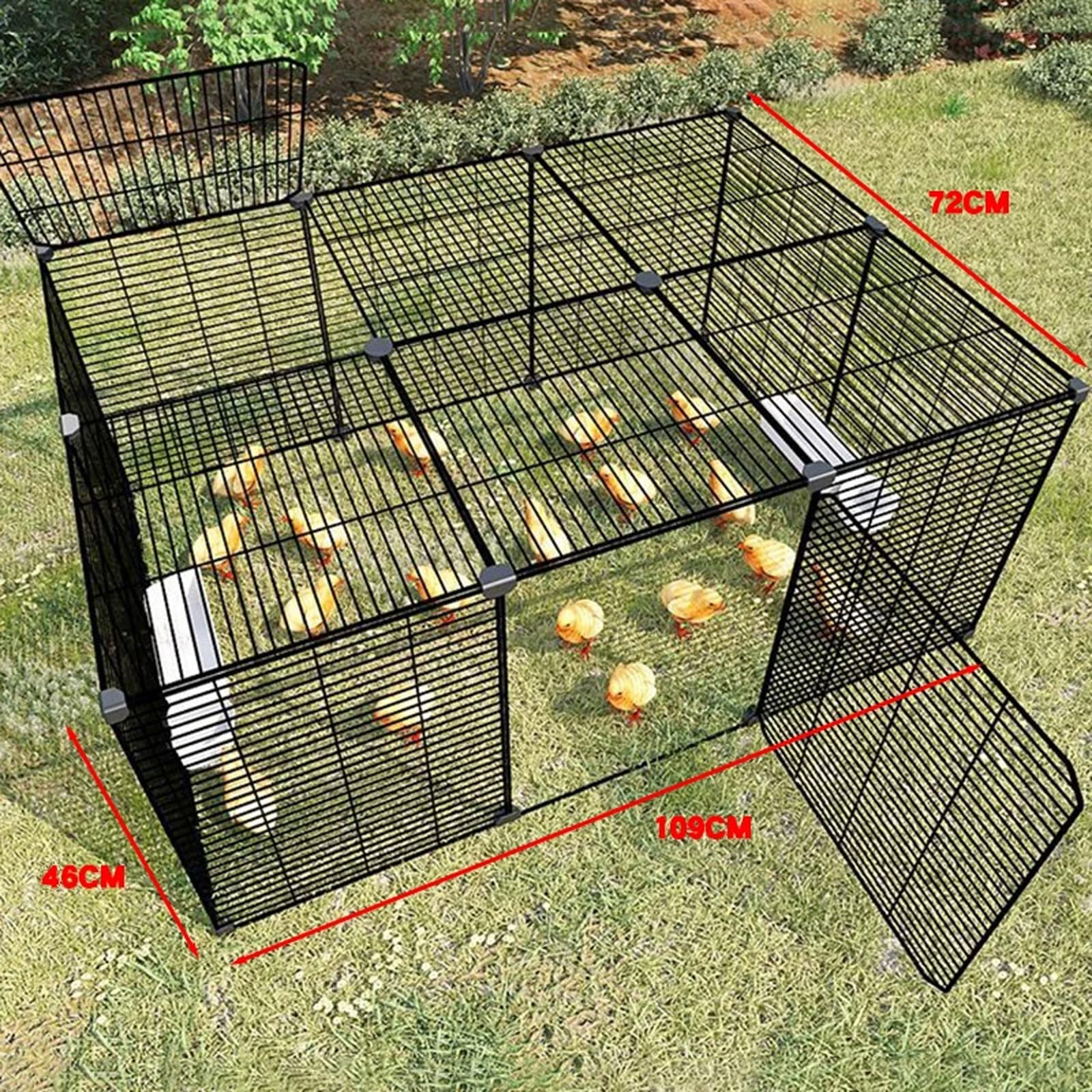 Recinto per Galline e Animali da Esterno in Metallo, Griglia 1,5cm, Copertura Superiore e Porta Laterale per Conigli, Porcellini, Anatroccoli