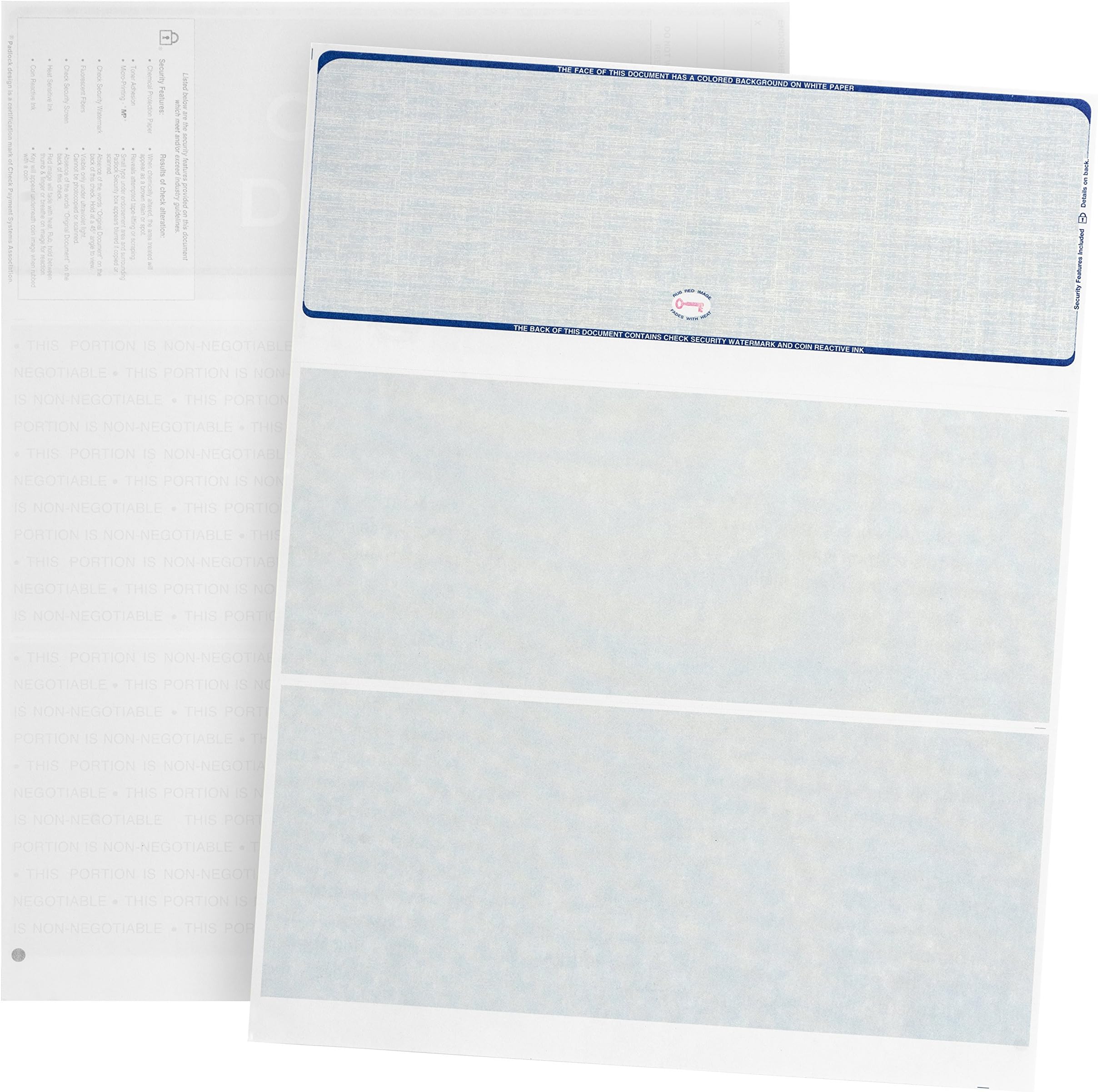 500 Blank Check Stock- Designed for Secure Computer Printed Checks with Quickbooks, and More - Blue Linen Pattern- 500 Sheets - 8.5'' x 11''