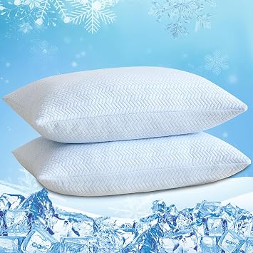 DOWNCOOL Cooling Pillow King Size Set of 2, Adjustable Shredded Memory Foam Pillows for Sleeping, Cool Bed Pillows for Hot Sleepers, Soft Supportive Firm Pillow for Side Back Stomach Sleepers, 20"X36"