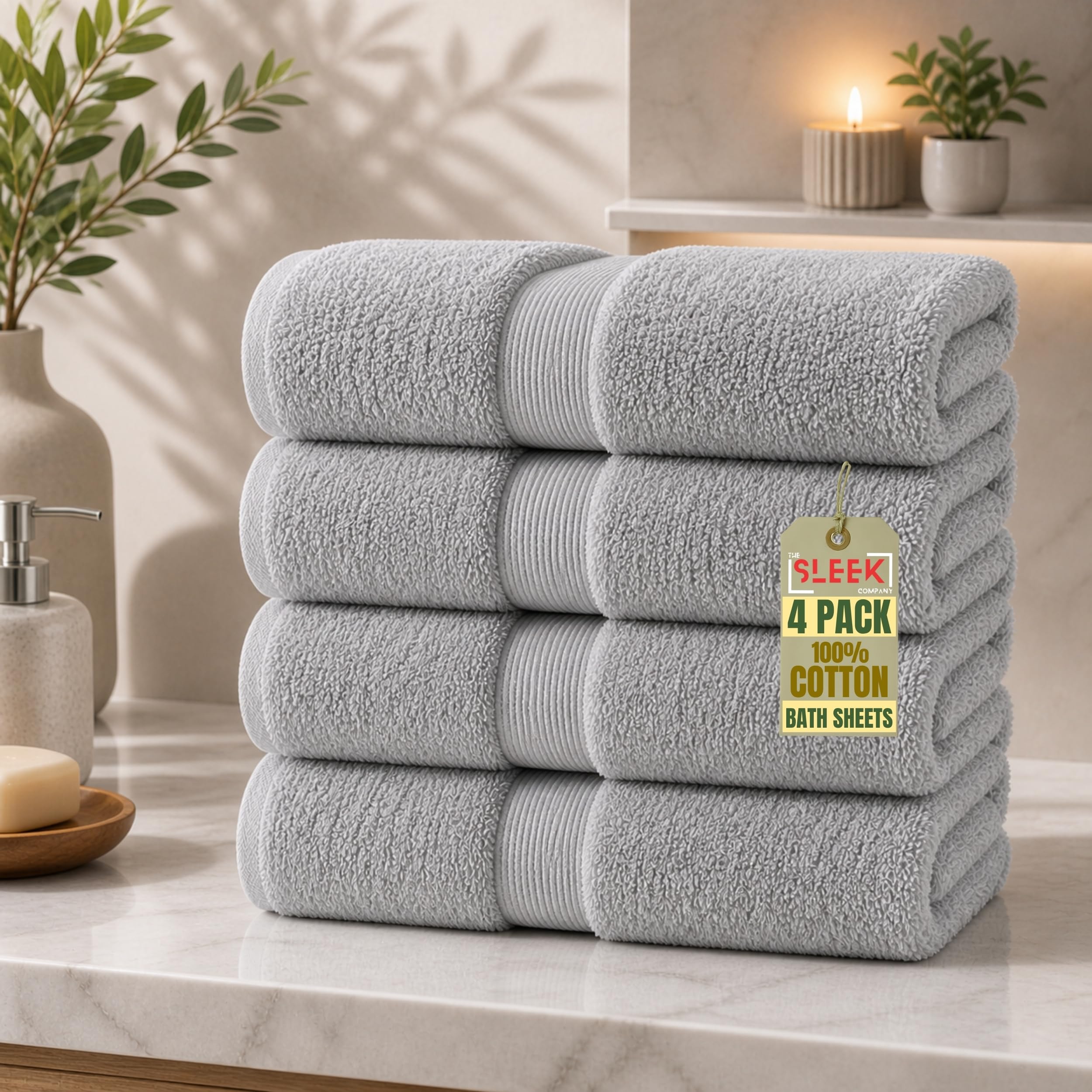 600GSM Royal Egyptian Cotton Bath Sheets (90x150cm) – Pack Of 4 – Soft & Absorbent Extra Large Bath Towels – Hypoallergenic Towels Bath Sheets – Quick Dry Bath Sheet for Homes & Hotels (Silver Grey)