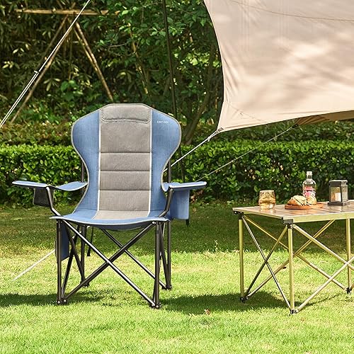 Miniatura 9 de East Oak Silla plegable para campamento, soporte resistente, sillas de campamento de 500 libras para adultos, sillas de césped Oxford 600D con