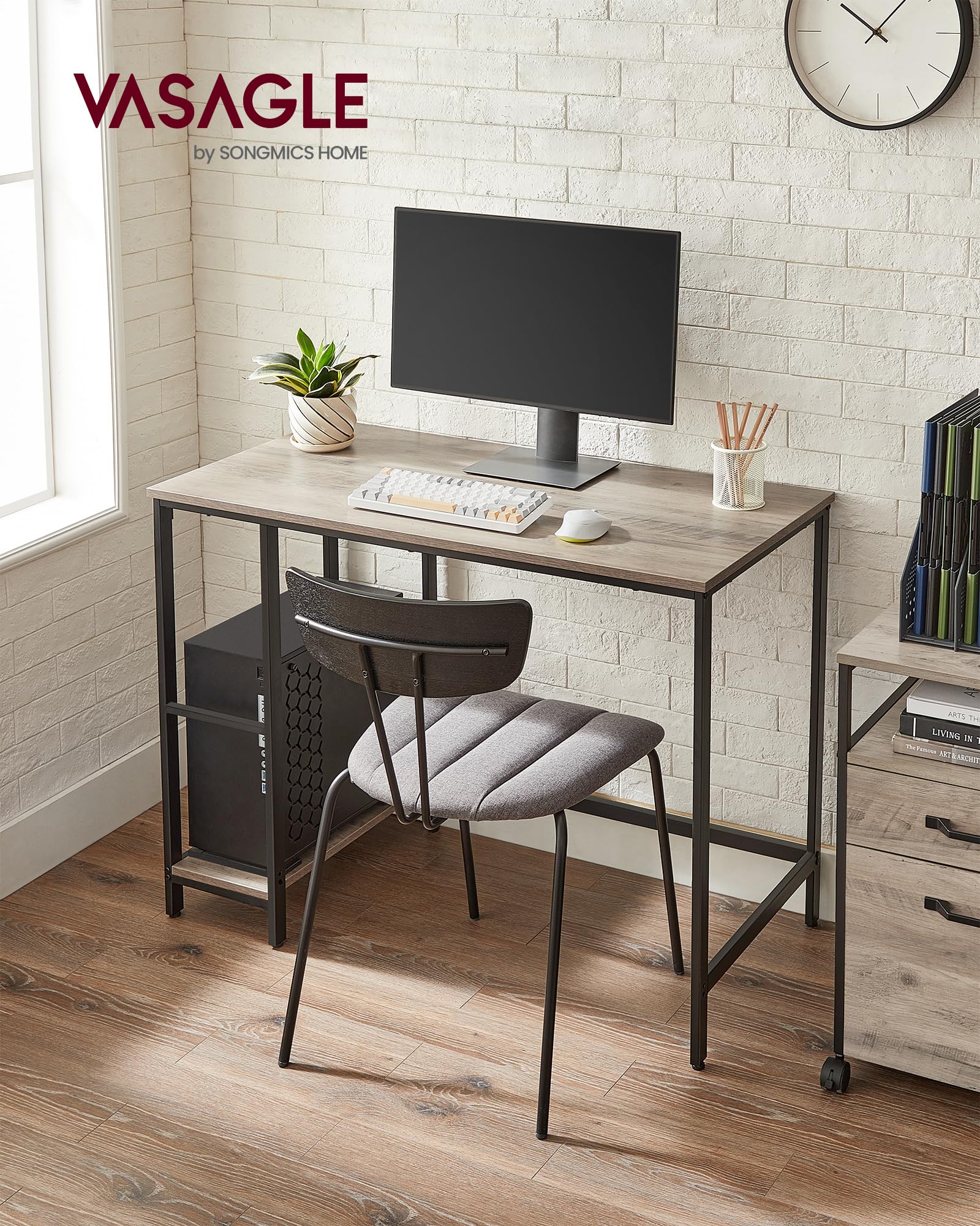 VASAGLE Biurko komputerowe, biurko biurowe, 100 x 50 x 76 cm, styl industrialny, do gabinetu, sypialni, salonu, szary melanż i czarny atrament LWD046B02