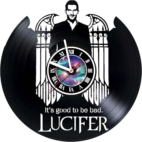 CHESNOshop Lucifer  Reloj de pared hecho de vinilo  hecho a mano  Decoración del hogar  Idea original de regalo para cumpleaños, boda, aniversario,