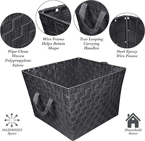 Miniatura 3 de Simplify Bolso grande con correa tejida Cesta de almacenamiento decorativa 2 asas Organización Armario Dormitorio Baño Guardería Accesorios