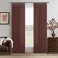 Vista 51 de Cortinas de lino plegadas de 108 pulgadas, juego de 2 paneles para sala de estar, dormitorio, estilo granja rústica, con pestaña trasera, plegadas