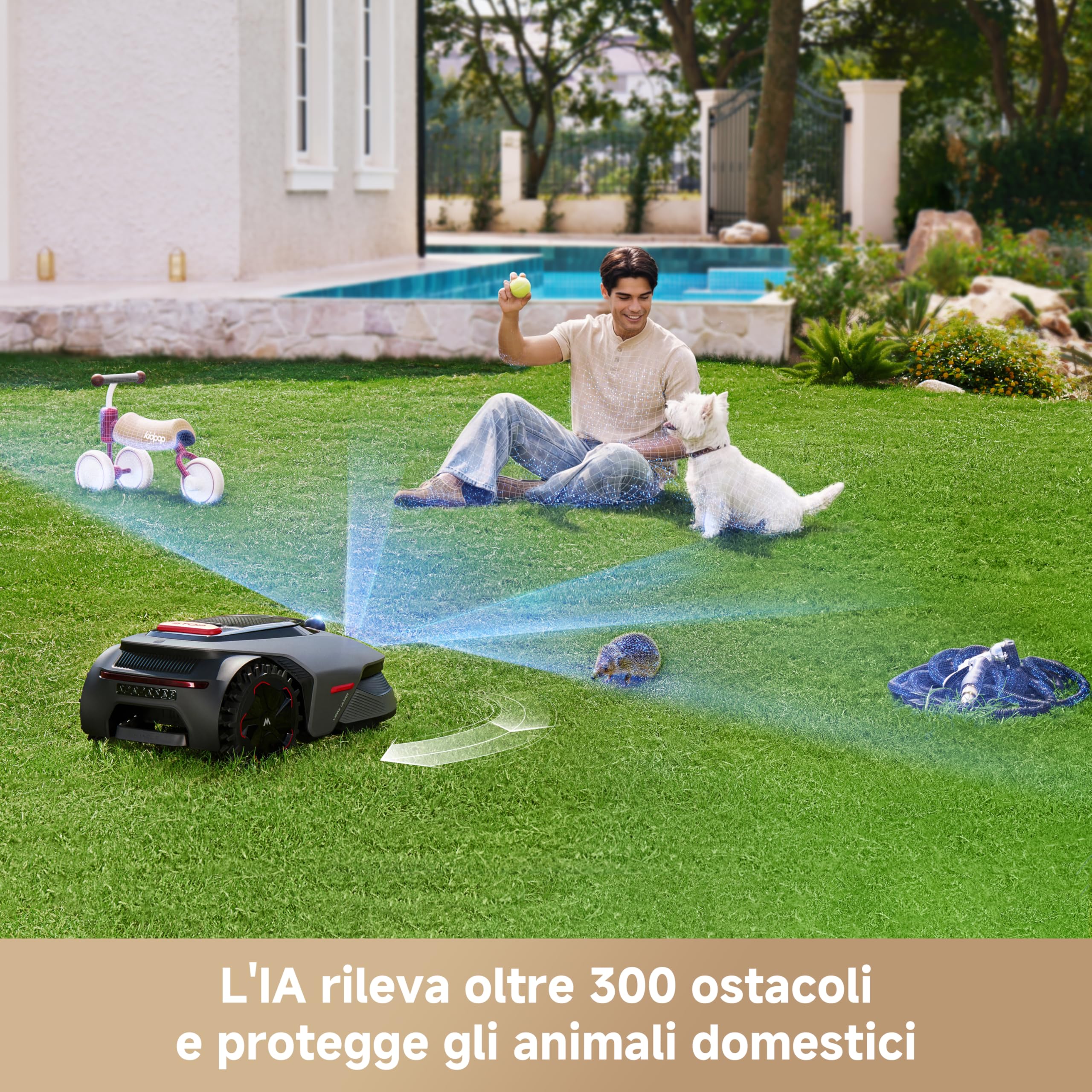 MOVA LiDAX Ultra 800 Robot Tagliaerba Senza Filo Perimetrale, Consigliato 800 m², Mappatura Automatica senza RTK con LiDAR 3D 360° e Visione IA, Taglio Bordi 5 cm, Percorso a U Efficace