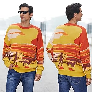 SINAR Men's Casual 100% Cotton Knit Sweater Loose Crew Neck Knitwear Winter Fashion Pullover Knitted Sweater