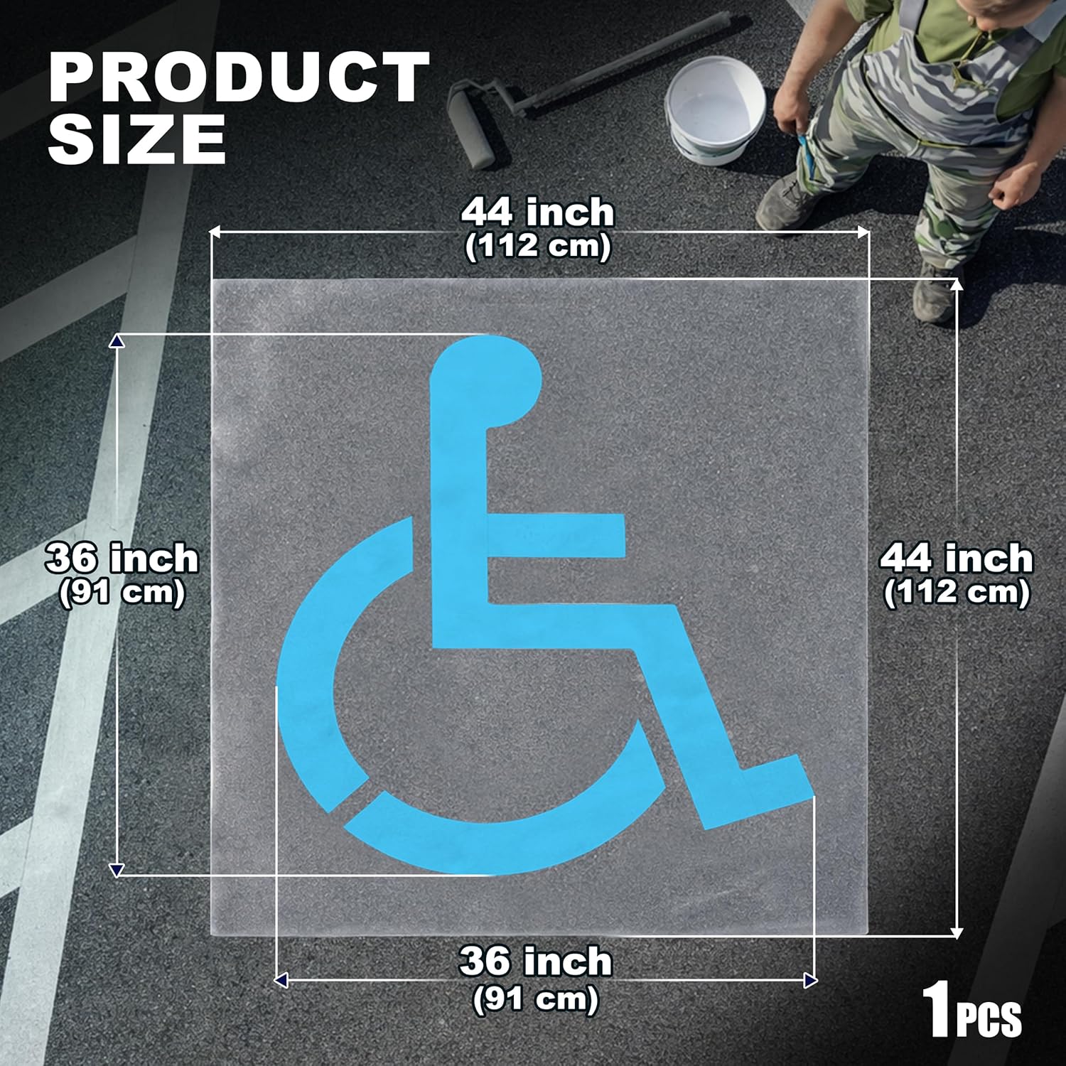 Handicap Parking Stencil, 36×36 Inch Large Silicone Reusable Handicap Symbol Stencil for Parking Lot, 1mm Thickness Flexible Foldable and Easy to Clean