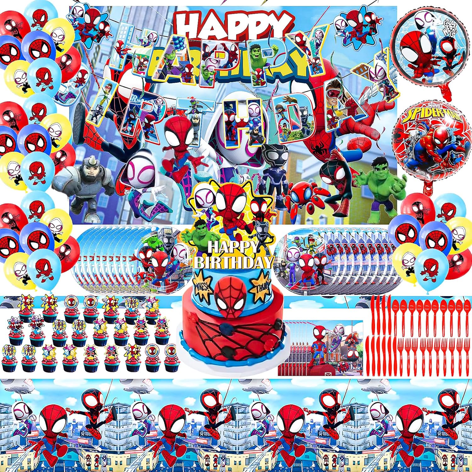 Amazon.com: 124 Pcs Spiderman Birthday Party Supplies, Spiderman Party ...