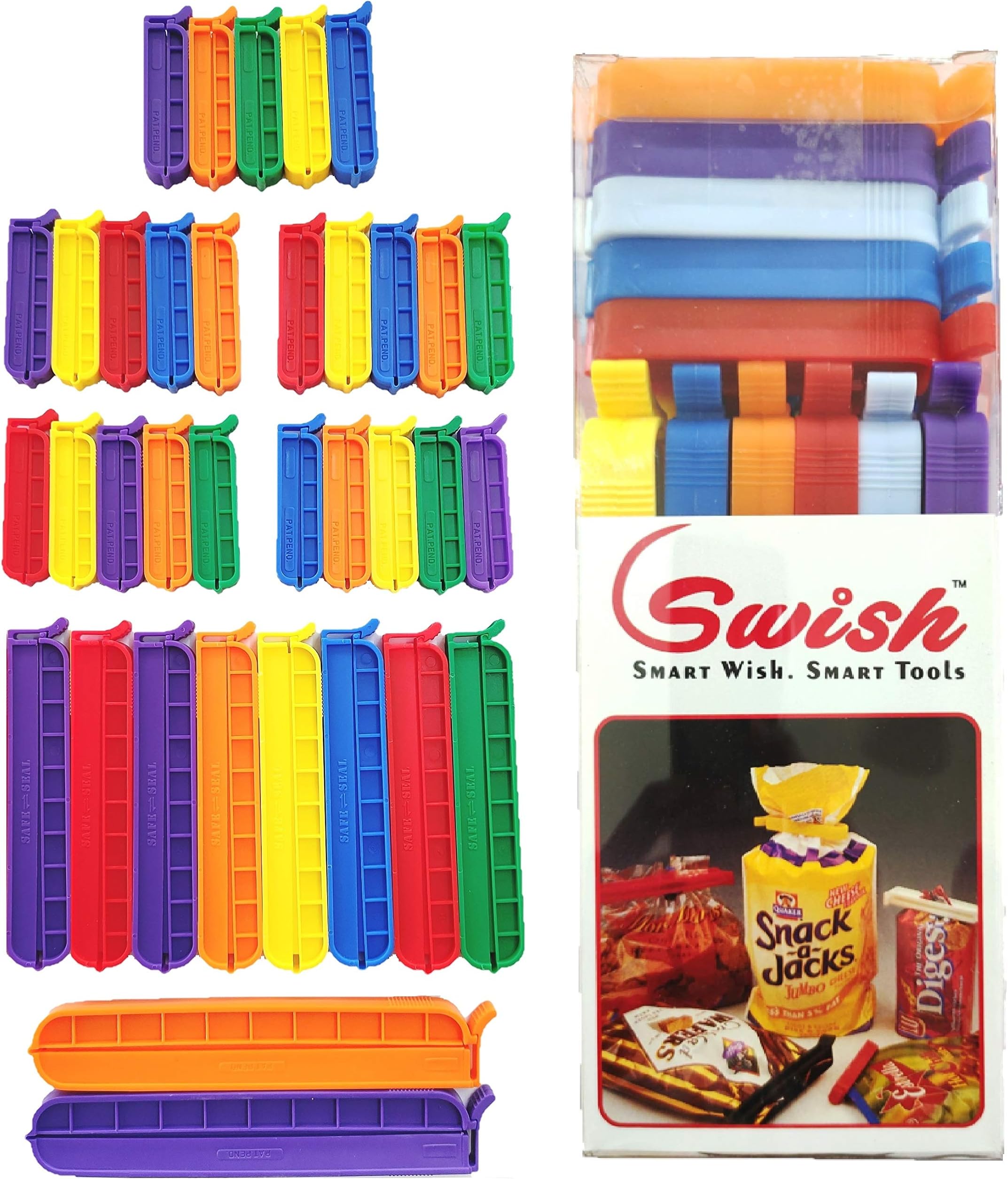 Swish 35 Clips, 3 Different Sizes, Plastic Multipurpose Airtight Seal Clips for Food Bags, Snack Packets to Keep Bag Content Fresh and Intact (Multi Color)