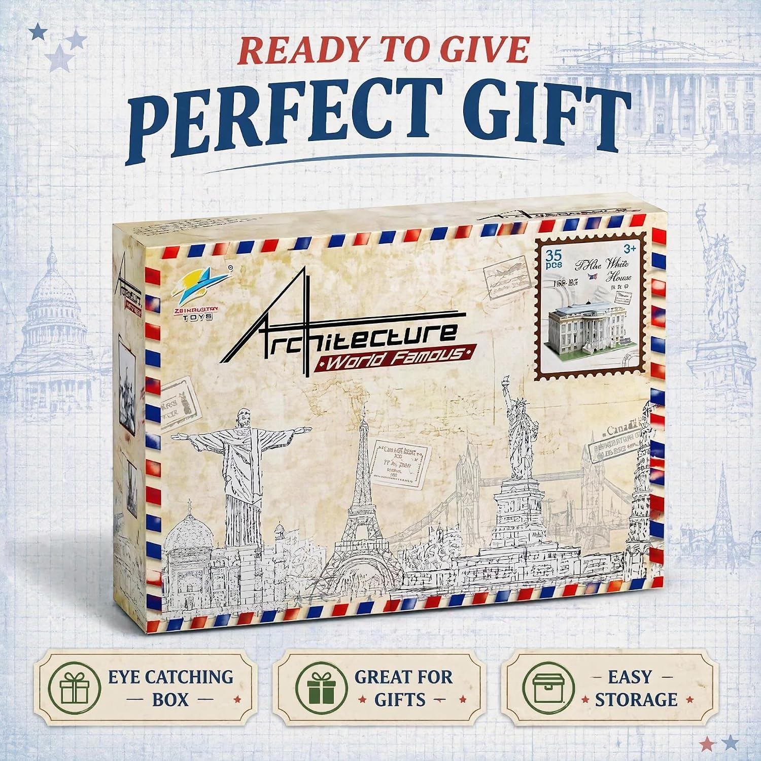 Liberty Imports The White House 3D Puzzle - Architectural Puzzles for Adults and Kids - Building Model DIY Kit, 35 Pieces