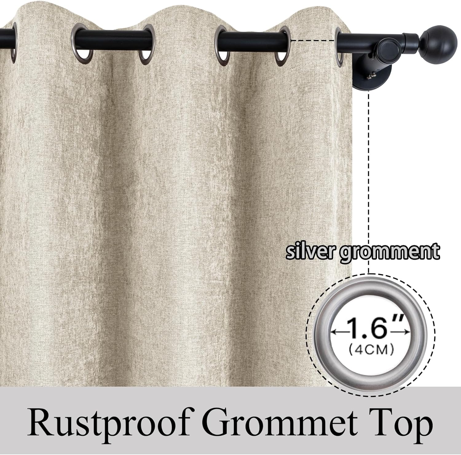 Fcosie 52" Wx84 L Chenille Black Out Drapes with Silver Grommet/Full Light Blocking Curtains 84 inch Length/Eyelet Top Draperies 100% Blackout Drapery for Living Room Bedroom, 2 PCS, Beige