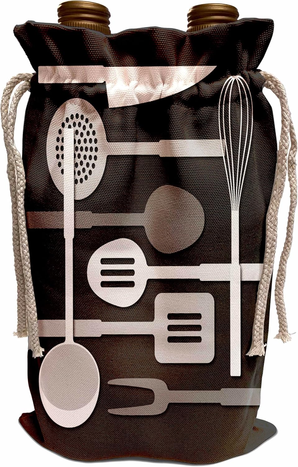 3dRose Kitchen utensils in monochrome. Wine Bag