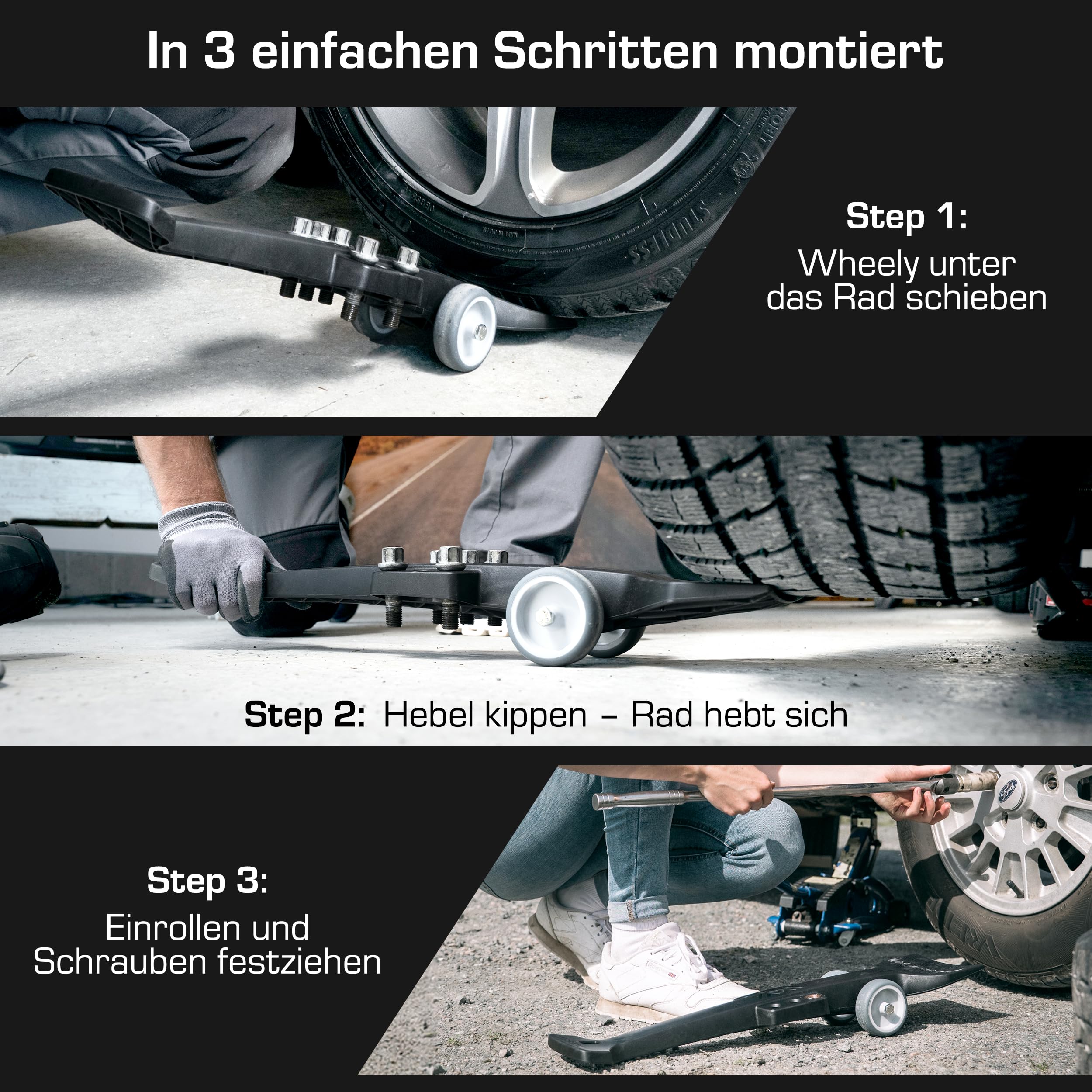 Wheely Reifenmontagehilfe 60 cm – Hilfe beim Reifenwechsel für PKW & SUV – 63 kg Tragkraft – Ergonomisches Werkzeug zum Reifen selber wechseln – Made in Norway