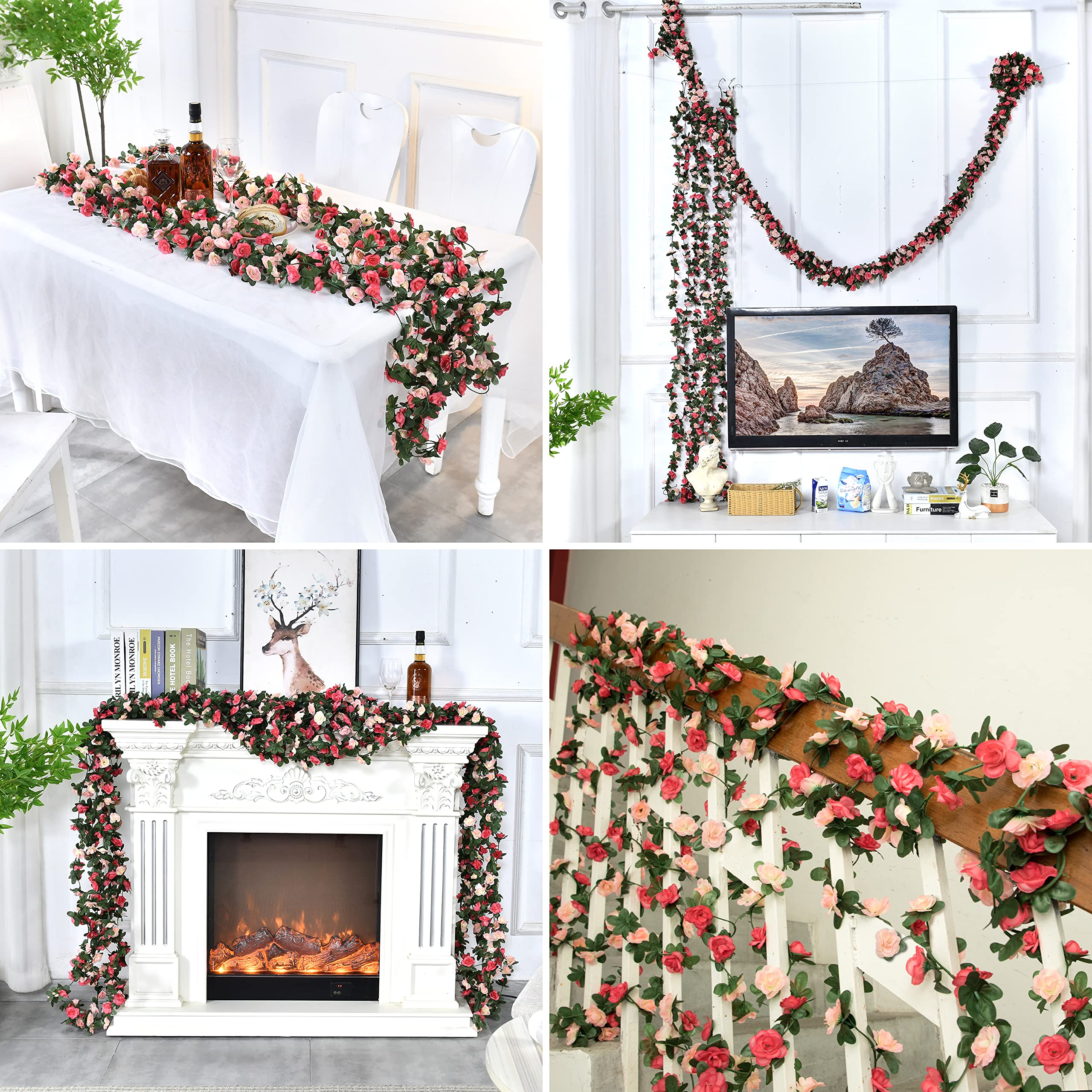 BLEUM CADE 5 Stränge, 1,4 m, künstliche Rosenranken für Schlafzimmer, hängende künstliche Blumengirlande, Dekorationen für Party, Hochzeit, Geschäft, Büro, Raumdekoration, ästhetisch