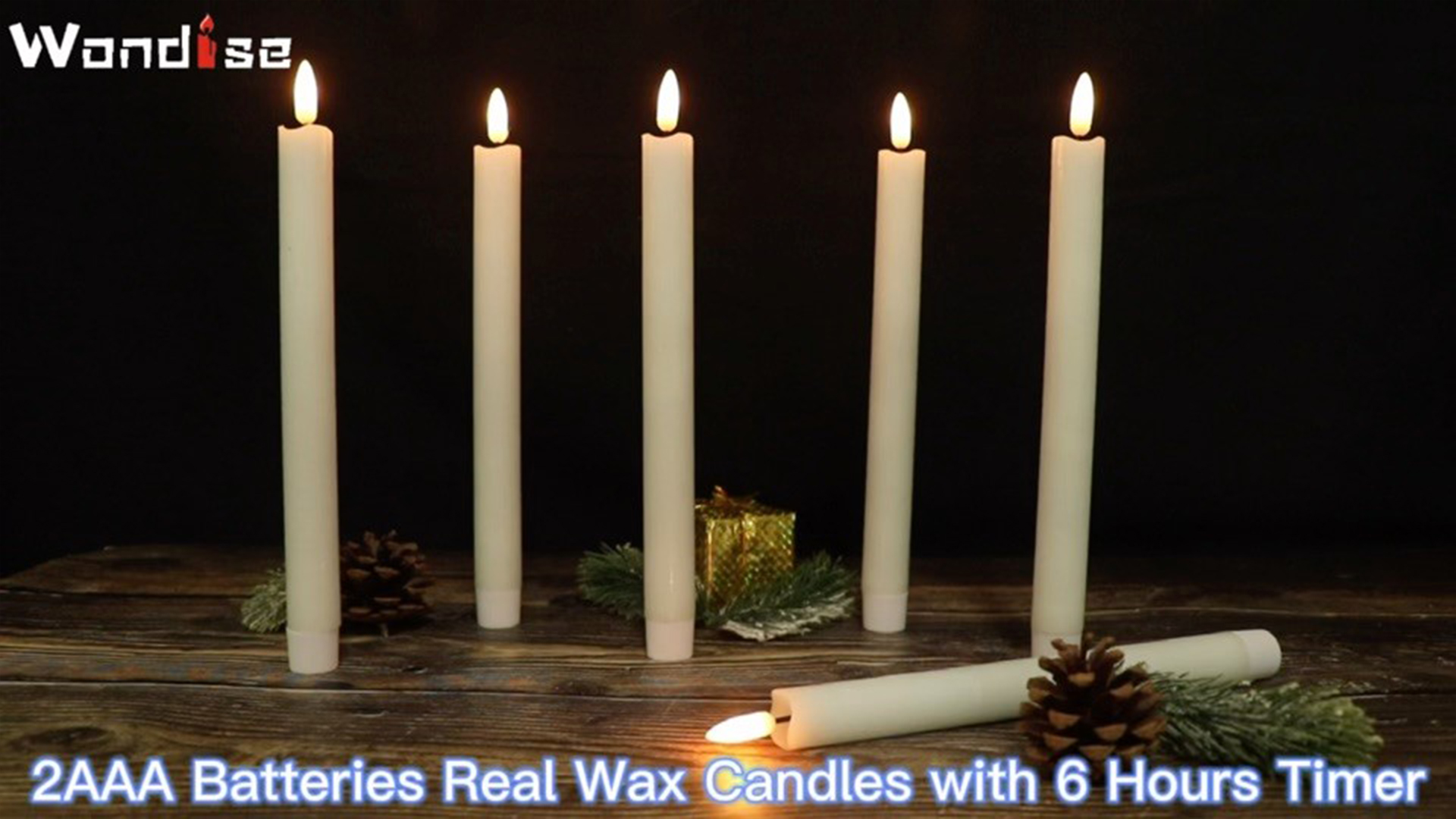Image of Wondise White Flameless Taper Candles with Timer, 6 Pack Battery Operated LED Flickering Real Wax Candle for Christmas Thanksgiving Wedding Decorations