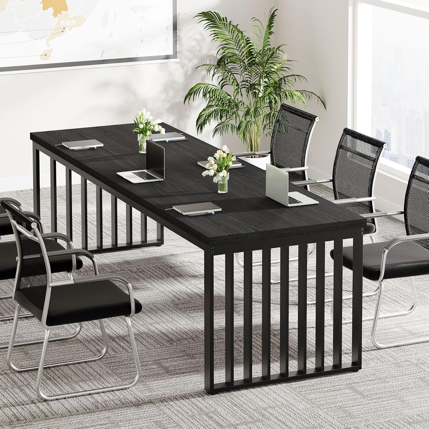 Tribesigns 2PCS 6.56 ft Conference Table, Large Rectangle Meeting Seminar Table, Industrial Long Business Table for 6-8 People (Without Chair) (2, Black)