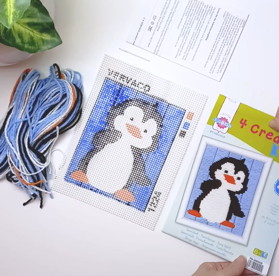 Vervaco Kit Broderie Point De Croix Enfant - Un Pingouin Débutant, 12,5 X 16 Cm - Activité Manuelle Créative